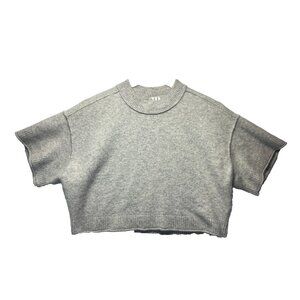Anthropologie Women's Cashmere Beige Gray Short Sleeve Crop Top Sweater Size M